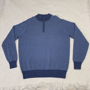 PETER MILLAR Mens 1/4 Zip Sweater 100% Merino Wool Pullover Blue LARGE L